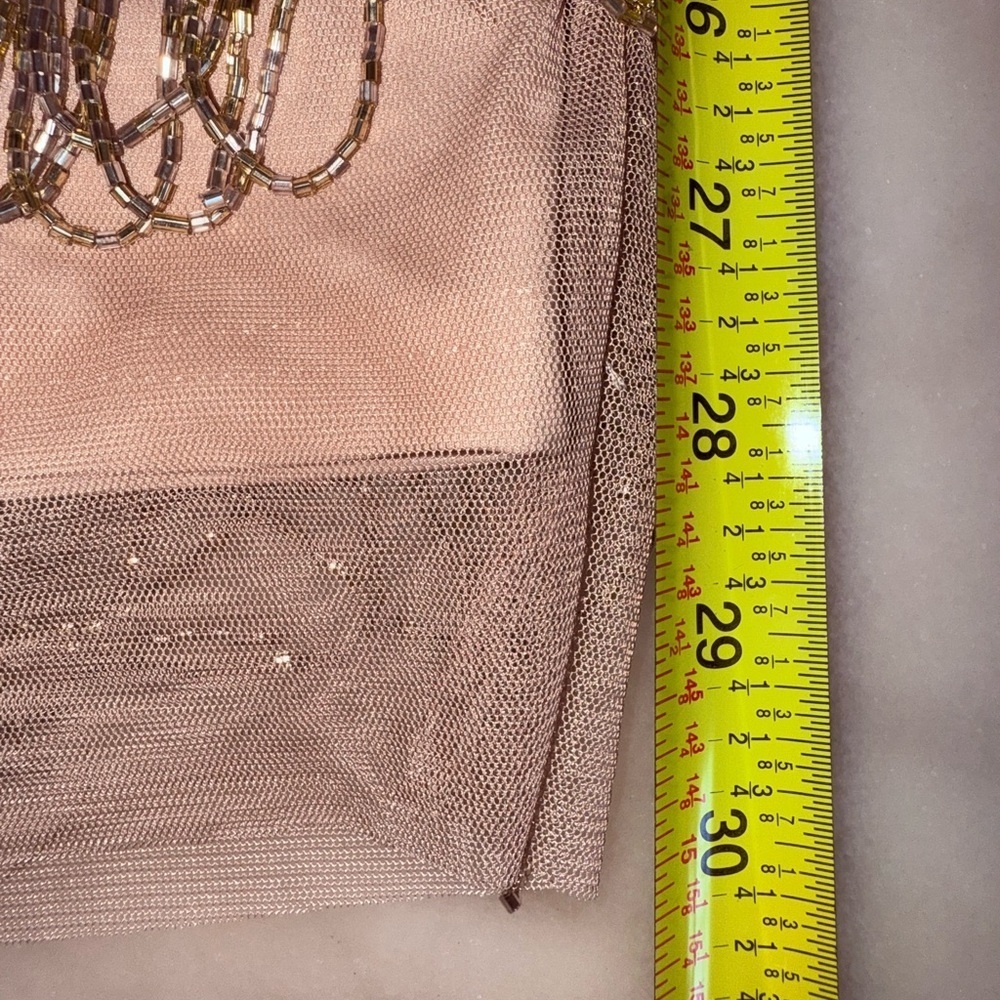 NWT Adrianna Papell Beaded Fringe Mesh Slip dress rose gold size 14 - Picture 13 of 14